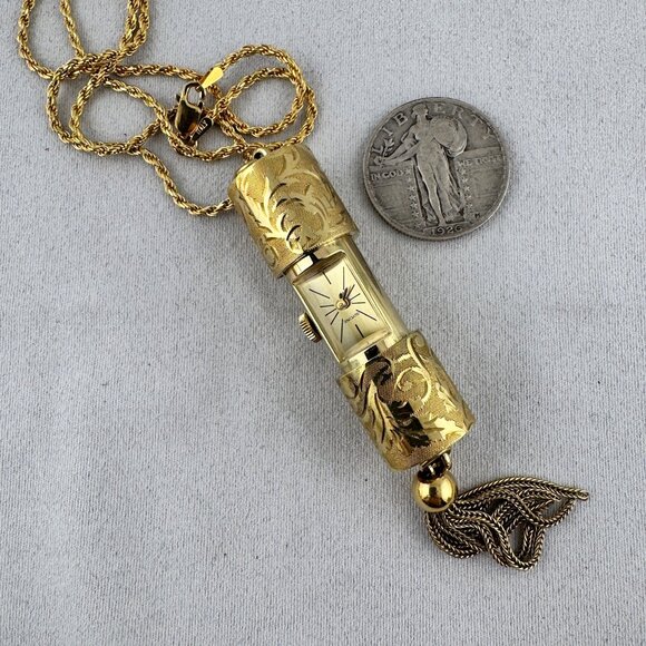 Vintage Glycine Swiss Pendant Peek a Boo or Slide Watch 30 in Italian Rope Chain main image 7